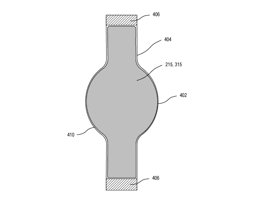 Apple patent illustration showing a watch with extended flexible display