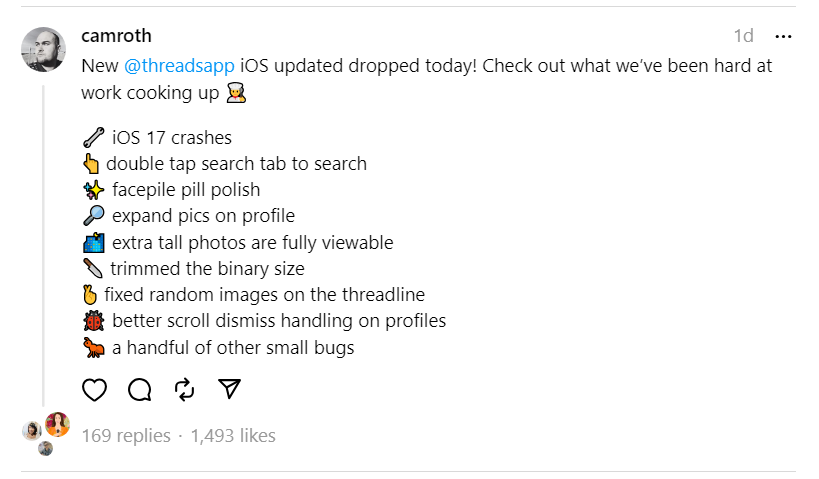 Instagram Software Engineer Cameron Roth Threads post