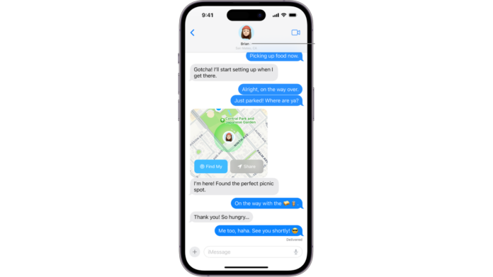location sharing in Messages on iPhone