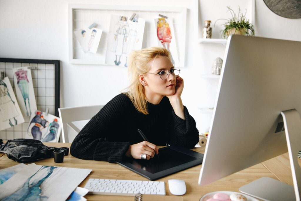 Girl using graphics tablet